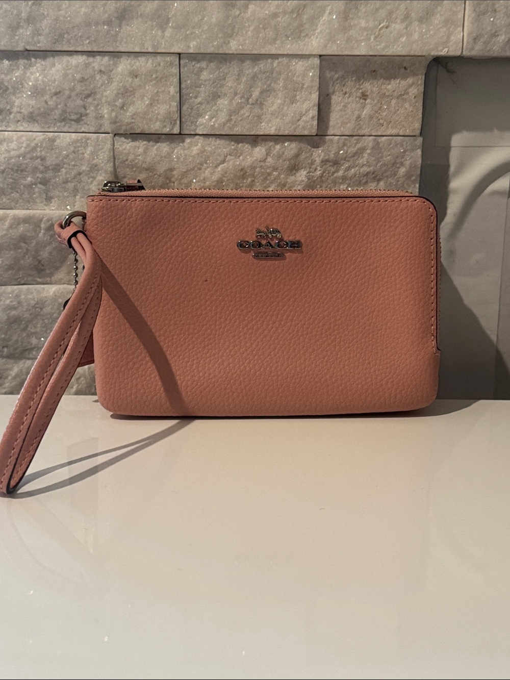 COACH Pink Pebbled Leather Wristlet Clutch